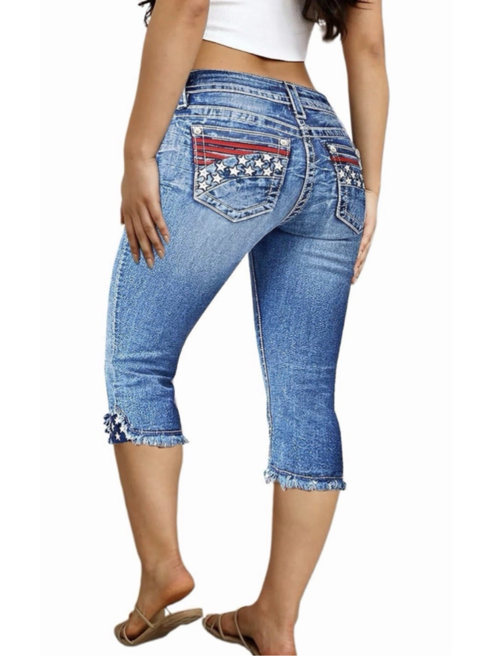 Flamingals Capris for Women Mid Waist Capri Crop Jeans Denim Wash XL